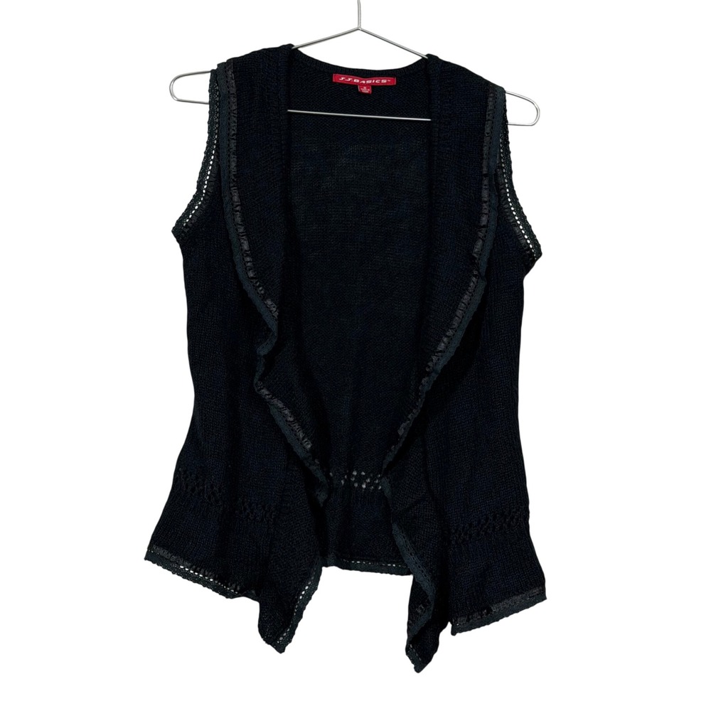 JJ basics Romantic Boho Crochet Knit Vest Waterfall Drape Lace Trim Fairy Grunge